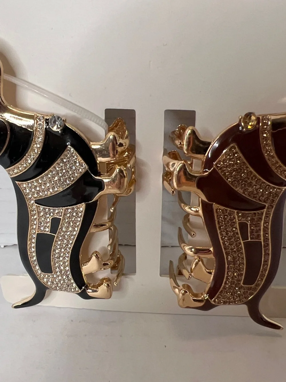 Natasha Dachshund Dog Hair Clips Brown Black Gold Bling New